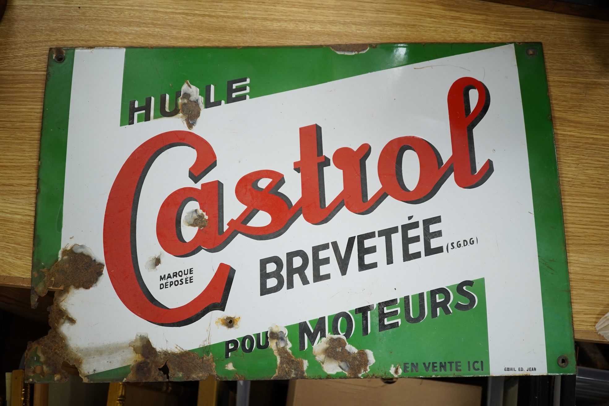 A French enamel 'CASTROL' advertising sign, 60cm x 46cm